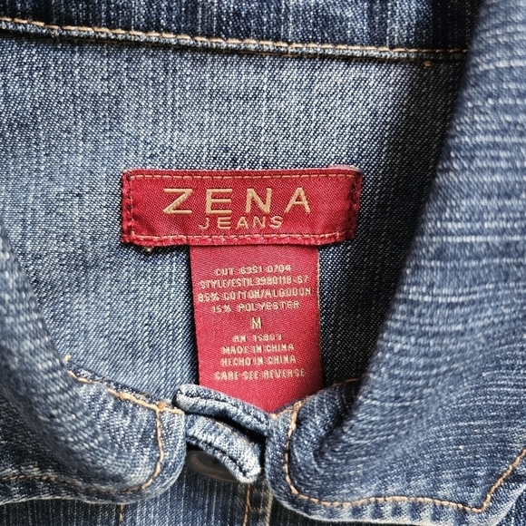Y2k Zena Jeans multiple pockets button-down sheath jean jacket Size M - Picture 4 of 6